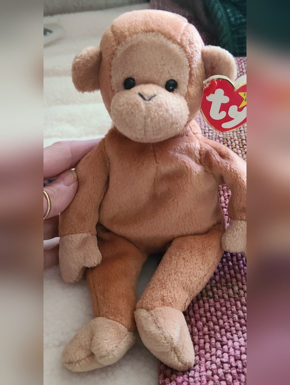 NWT VINTAGE Ty Brown Monkey Beanie Baby Plush with Desired Tan Tail/Face